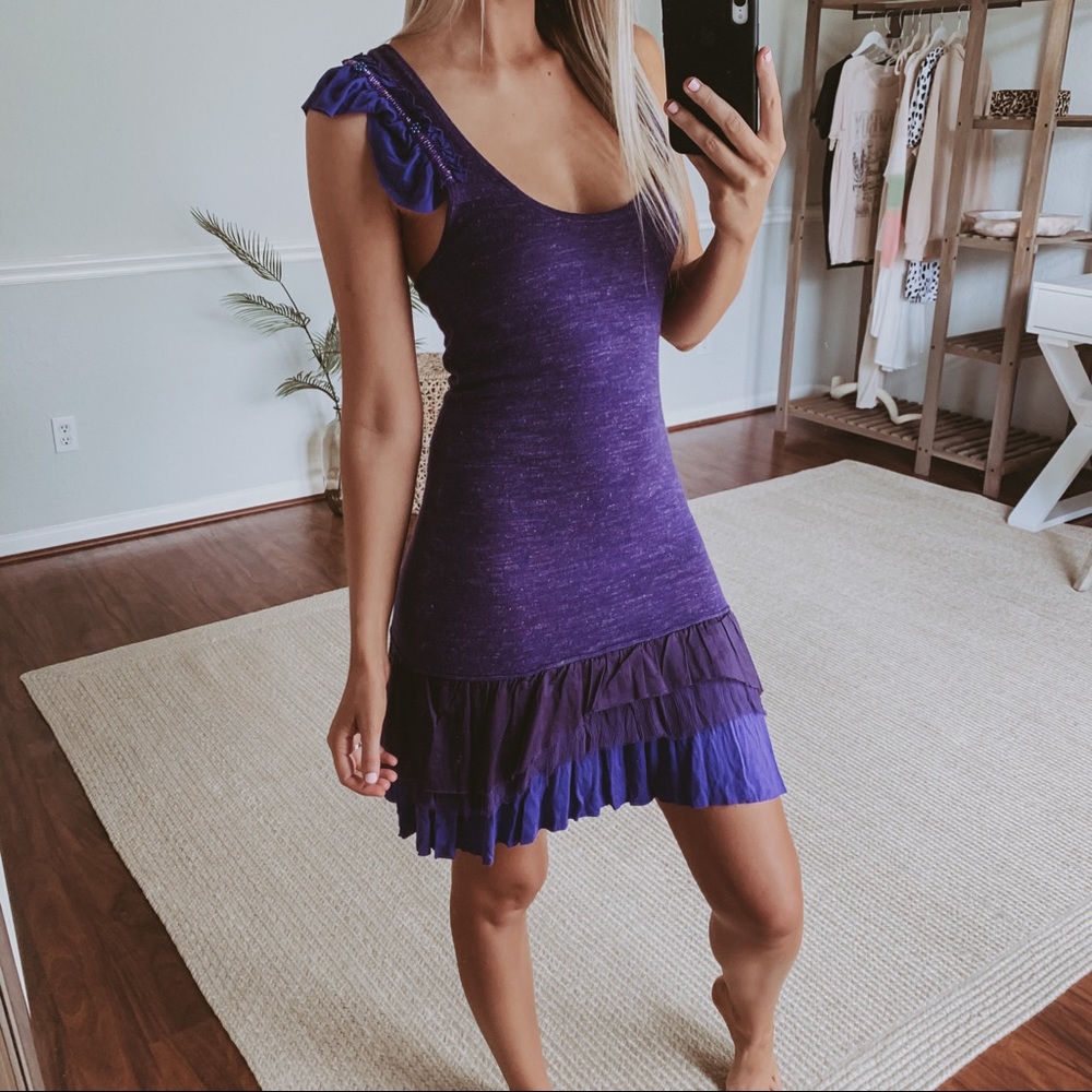 Free People Purple Wool Racer Back Mini Dress